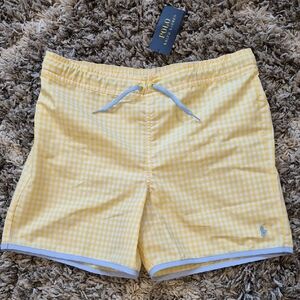 NEW Polo Ralph Lauren Boys Yellow Gingham Swim Trunks